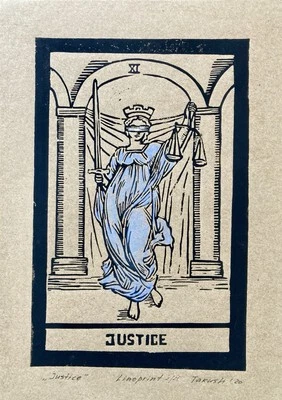 Original Linolschnitt Druck „Tarot: Justice“ - Bild 1 von 4