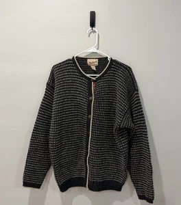 Vintage 90s Woolrich Sweater Women Size Large Birdseye Wool Cardigan Button Up - Picture 1 of 4