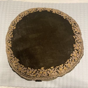 Anke Drechsel Round Pillow 100% Velvet Silk Hand Embroidered Antique Germany EUC - Picture 1 of 7