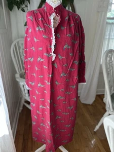 Vtg Prairie Pheasants Bird Cottagecore Nightgown Ruffle Cotton Flannel M - Picture 1 of 5