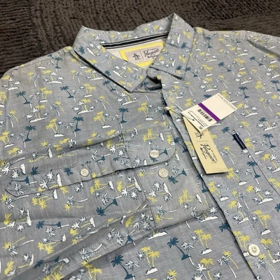 Original Penguin Men’s Shirt XXL Gray Palm Tree Print Long Sleeve Linen Cotton - Image 1 of 4
