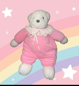 Difícil de encontrar Juguete Prestige Blanco Peluche Oso ROSA Terciopelo Cuerpo Sonajero De Colección 1988 - Imagen 1 de 4