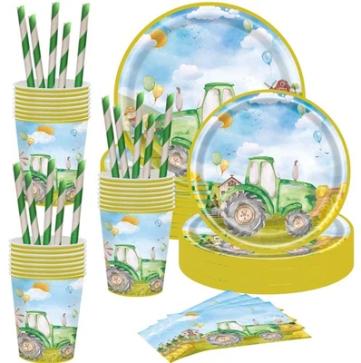Tractor Party Tableware Supplies 100 PCS Serves 20 Farm Plates Napkins - Image 1 of 4