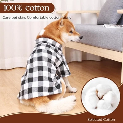 4XL Harbyel Dog Plaid Shirt Cozy Cotton Blend Pet Apparel Jacket Black White - Image 1 of 4