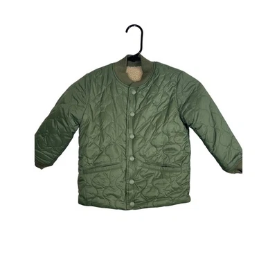 Chaqueta Bomber GAP Niños Talla 4 Verde Acolchada Sherpa Forrada Bolsillos Frontales a Presión Foto 1 de 4
