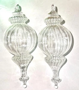 2 mundgeblasene 6,5" Studio Kunst Glas klar hängende Ornament ägyptische Träne - Bild 1 von 2