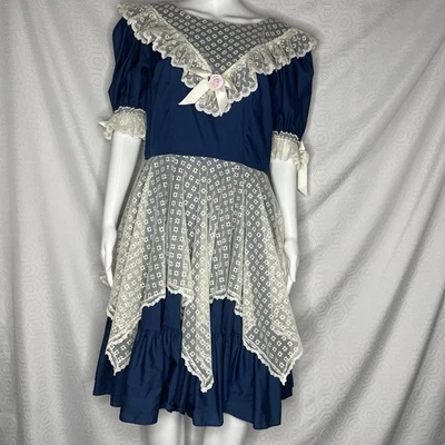 Vestido de Baile Cuadrado Partners Please Malco Modes 14 Azul Blanco Encaje De Colección Pradera Foto 1 de 4