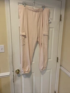 Reebok Women's Cargo Joggers Sweatpants Sz M Cream Tan Soft Cotton Mid Rise - Picture 1 of 9