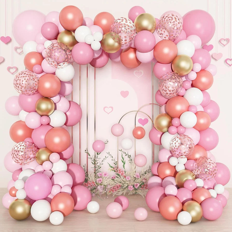 140Pcs Rose Gold Pink Balloons Garland Arch Kit, Light Pink Rose Gold Confetti B