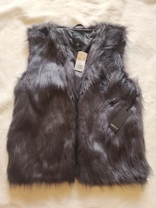 Forever 21 Women's Dark Gray Faux Fur Vest Size SMALL New With Tags - Picture 1 of 8
