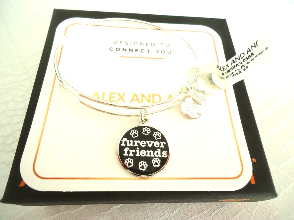 Alex and Ani Furever Friends Shiny Silver Charm Bangle T1h