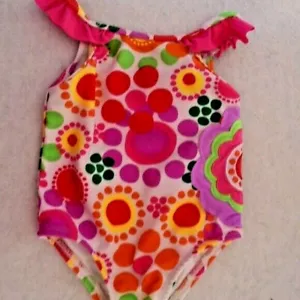 Faded Glory - Polka Dot Ruffled Lined 1 Pc Swimsuit 12 Mo - Picture 1 of 2