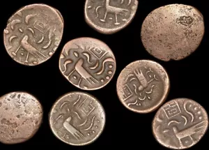 8 Königreich Kambodscha, 2 Pe oder 1/2 Fuang, 1847 Hamsa Vogel - Uniface Bronze ED - Bild 1 von 1