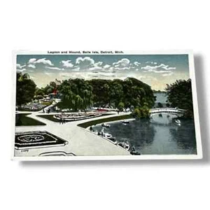 Postkarte Lagune und Hügel Belle Isle Detroit Michigan um 1920 weißer Rand D1 - Bild 1 von 2