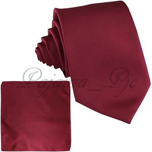 Men's Burgundy Necktie and Pocket Square Hankie Set Formal Wedding 100MM - Picture 1 of 1