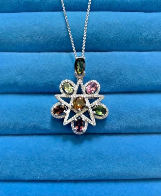 Collar Colgante GP Collection Premium Multi Turmalina, Circón Blanco - 20 pulgadas Foto 1 de 4