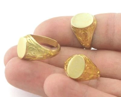 Anillo de sello texturizado base anillo ajustable ovalado en blanco - latón crudo 6US - 8US 4346 Foto 1 de 2