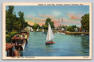 Segeln auf dem Lake Erie Vermilion Lagunen Ohio Ferienland Vintage unbenutzte Postkarte - Bild 1 von 2
