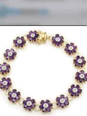 7 克拉椭圆形切割模拟紫水晶花朵网球手链链接 14K 黄金 — 第 1/4 张图片