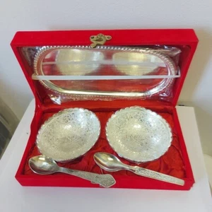 Set Silver Plated Germany Bowl Spoon Tray Red Box - Picture 1 of 13