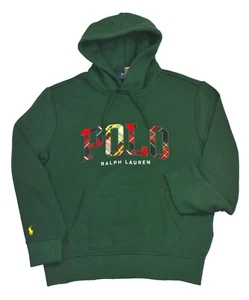 Polo Ralph Lauren Fleece Hoodie Tartan Logo Green Sweatshirt Mens M NWT - Picture 1 of 4