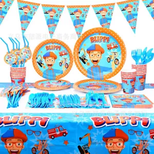 Blippi Party Supplies Balloons Kids Birthday Decoration Tableware Hats Banner - Picture 1 of 12