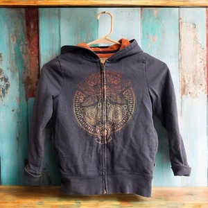 Lucky Brand Dragonfly Fleece Lined Zip Up Hoodie Child Sz 7/8 S Blue Coral - Picture 1 of 5