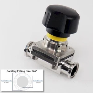 Aquasyn 023BFJ-A SS Sanitary Manual Diaphragm Valve with 3/4" Tri Clamp Fitting - Picture 1 of 7