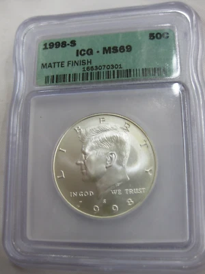 1998-S Gem Matte Proof Kennedy Half Dollar ICG MS 69 - Image 1 of 4