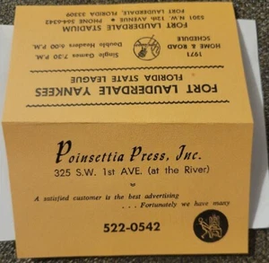 1971 Fort Lauderdale Yankees FLORIDA STATE LEAGUE Baseball Schedule  - Picture 1 of 3