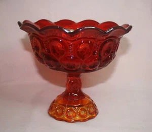 VTG. MCM L. E. SMITH AMBERINA GLASS MON & STAR SERVING BOWL PEDESTALED RED ORANG - Bild 1 von 5