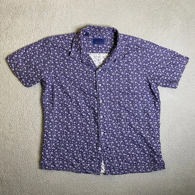 David Donahue Shirt Mens large Blue Palm Trees Hawaiian Button Up Loop Collar - Image 1 of 4