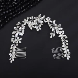 Silver Pearl Crystal Wedding Headband Bridal Rhinestone Headpiece Hair Vine Comb - Picture 1 of 5