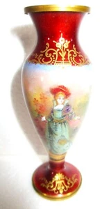 BLATZ FAMILY ALTE VINTAGE FRANZÖSISCHE EMAILLE VASE MIT METALLFOLIE DAMEN FIGUR - Bild 1 von 10