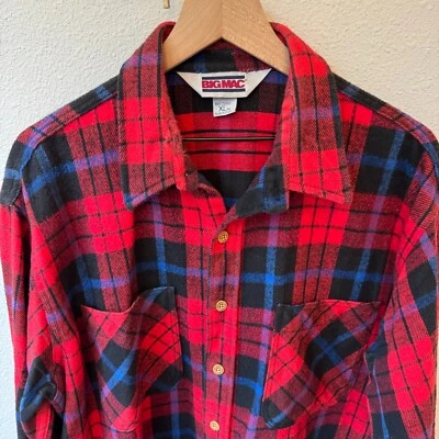 De Colección Big Mac JC Penney Franela a Cuadros Para Hombre XLT Rojo Azul Negro Hecho en EE. UU. Pesado Foto 1 de 4