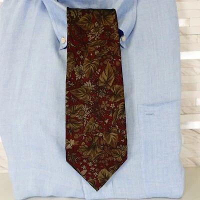 Gravata de pescoço masculina vermelha marrom floral seda boho jardim botânico casual CA ET LA Japão - Imagem 1 de 4