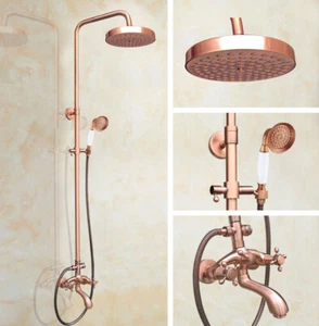 Red Copper Wall Mount Bathroom Rainfall Shower Faucet Set Mixer Tap Kit Drg505 - Picture 1 of 8