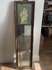 Antique Mirror w/ detailed wood edge 7.5" x 30" w/ Inset Artwork at Top 1