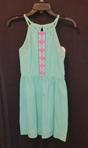 NWT SO Girls Size 12 Green Crinkle Knit Eyelet Dress - Picture 1 of 3