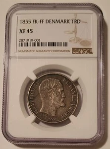 Denmark Frederik VII 1855 FK-FF Silver Rigsdaler XF45 NGC Toned - Picture 1 of 4