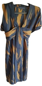 French Connection silk short sleeves brown navy summer dress size XXS or 6 w tie - Picture 1 of 4