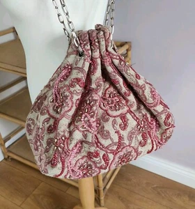 Vintage Y2k Floral Boho Ditsy Pink Beige Bucket Bag - Picture 1 of 8