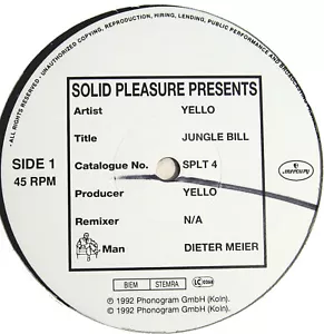 YELLO 12" Jungle Bill UK PROMO SOLID PLEASURE Miss-Print 45PRM Promo (33) w/ Skr - Picture 1 of 4