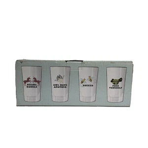 NIB Francescas Set of 4 Glasses 8 oz Animal Print Dishwasher Safe Theme Message - Picture 1 of 5