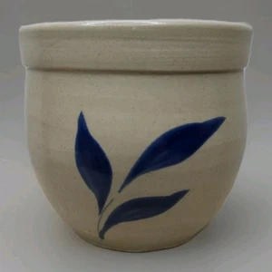 Williamsburg Pottery Cobalt Blue Leaves Salt Glaze Miniature Pot Trinket Dish - Picture 1 of 6