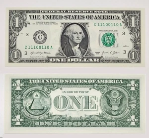 $1 US DOLLAR BILL TRUE BINARY UNC FANCY SERIAL NUMBER C 11100110 A 2021 RARE! - Picture 1 of 2