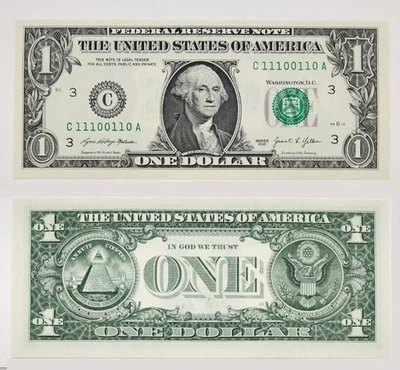$1 US DOLLAR BILL TRUE BINARY UNC FANCY SERIAL NUMBER C 11100110 A 2021 RARE! - Image 1 of 2