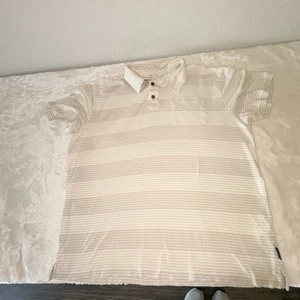 Patagonia Shirt Mens L Biege Soft Hemp Cotton Polo Short Sleeve Casual Striped - Picture 1 of 10
