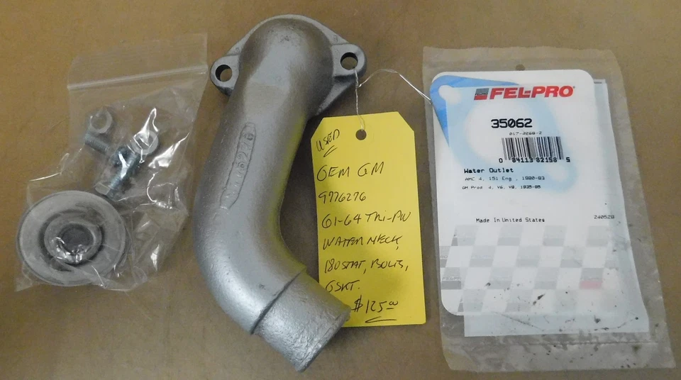 Cuello de agua de hierro fundido Gm 9776276 OEM Pontiac 1961-64, GTO, 2+2, tamaño completo Foto 1 de 1