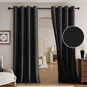 Beauoop 100% Blackout Curtains 90 Inch Long 2 Panels for Bedroom Living Room ... - Picture 1 of 9
